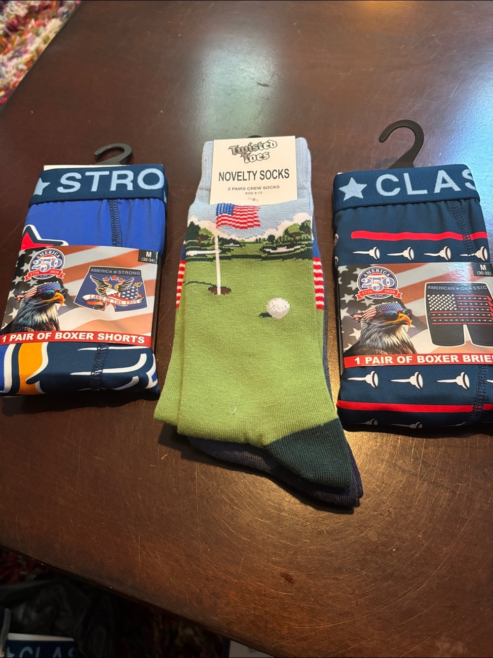 2 Pair America Strong 250 Red White & Blue Eagle & Flag Boxers & Socks NWT
